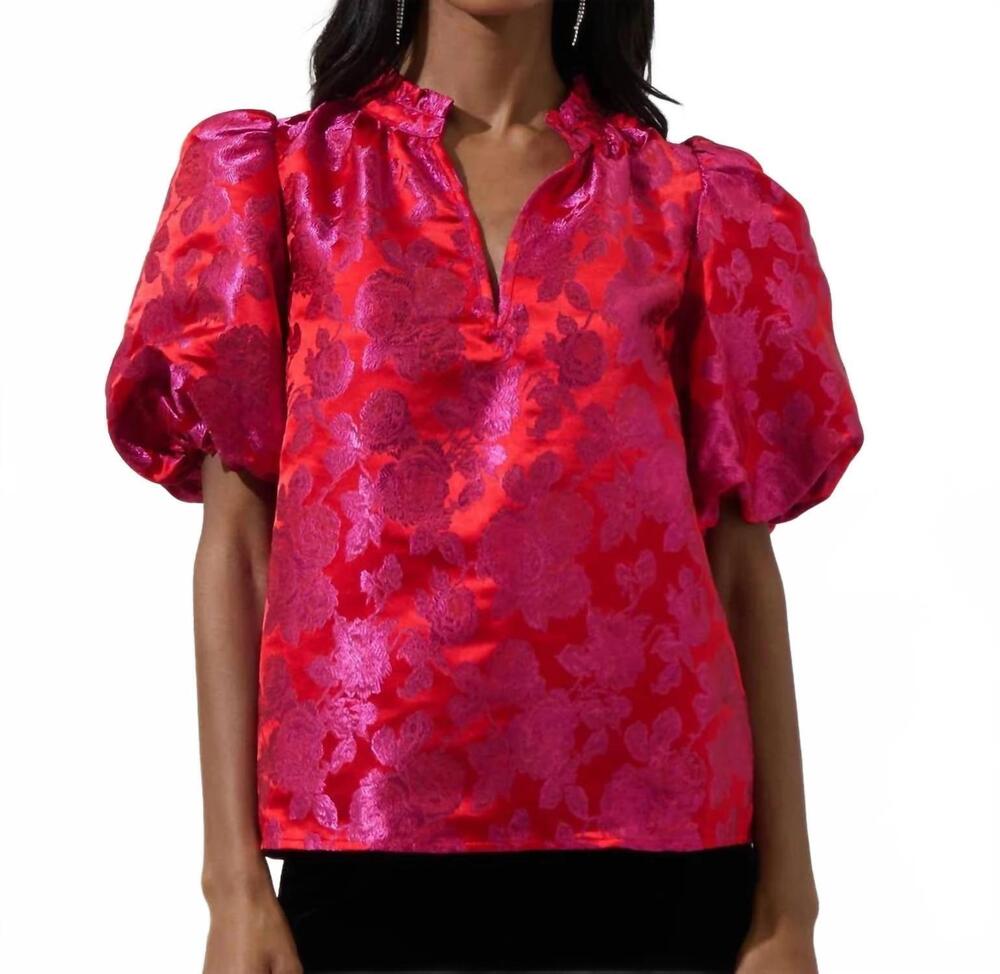 NEW SUGARLIPS duson floral jacquard top in pink-red
